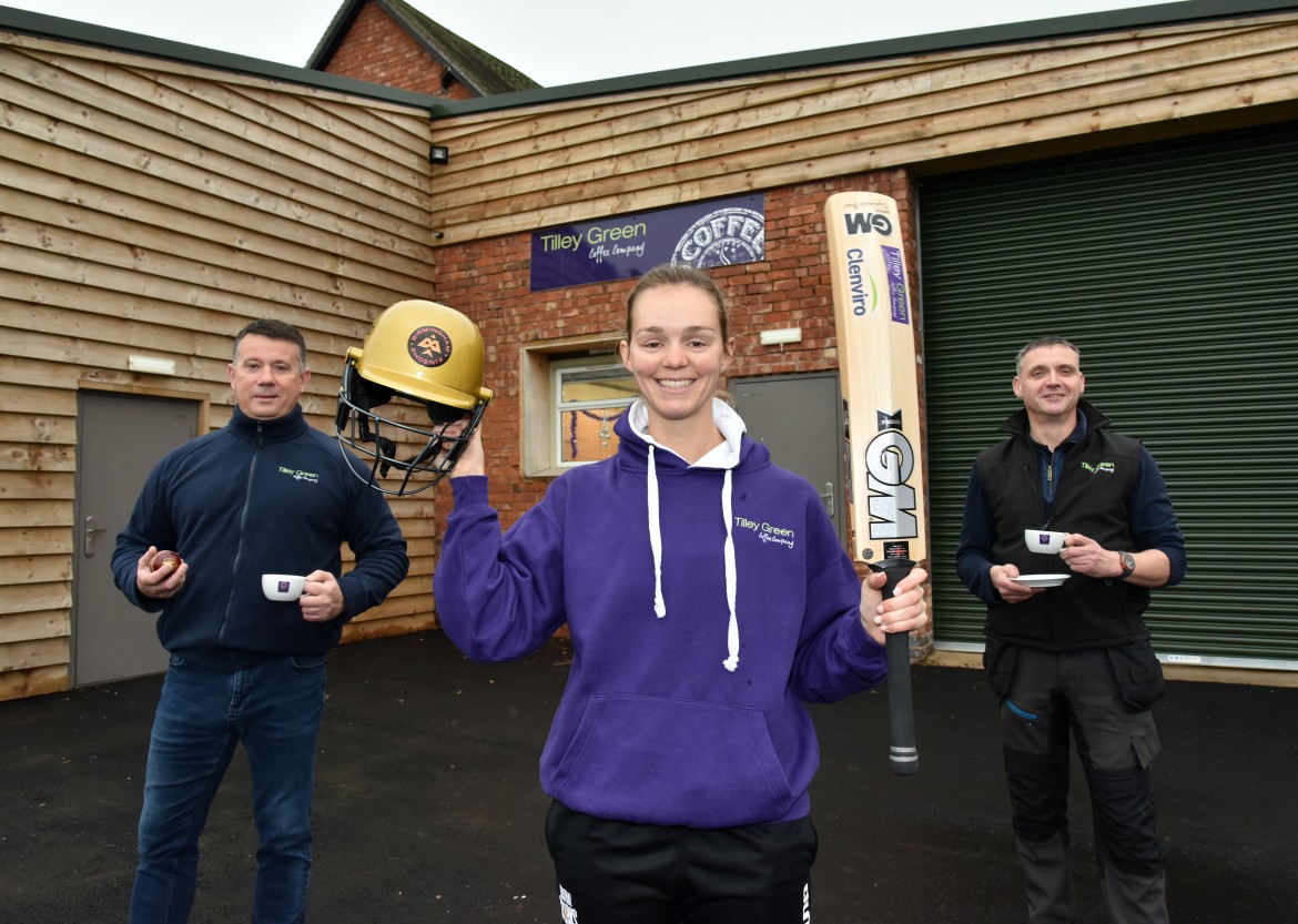 Eve Jones is pictured with Adrian Dratwinski and Shaun Bond of Tilley Green Coffee